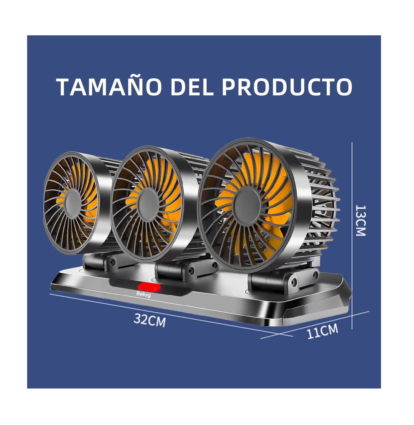 Foto 4 | Ventilador Para Auto De 3 Cabezas Ajustables Portátil 12/24v Aspas Naranjas