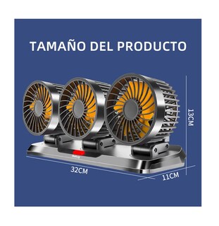 Foto 4 | Ventilador Para Auto De 3 Cabezas Ajustables Portátil 12/24v Aspas Naranjas