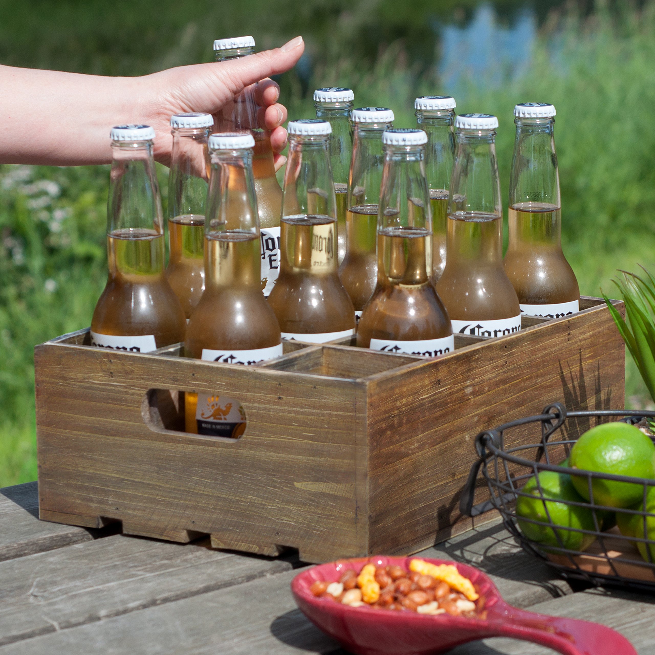 Foto 3 | Caja De Almacenamiento Para Botellas De Cerveza Mygift De Madera Marrón Rústica Con 12 Ranuras - Venta Internacional.