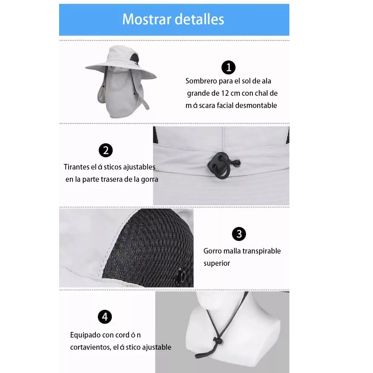 Foto 4 pulgar | Sombrero para El Sol con Protección para El Cuello y La Cara Eo Safe Imports Gris