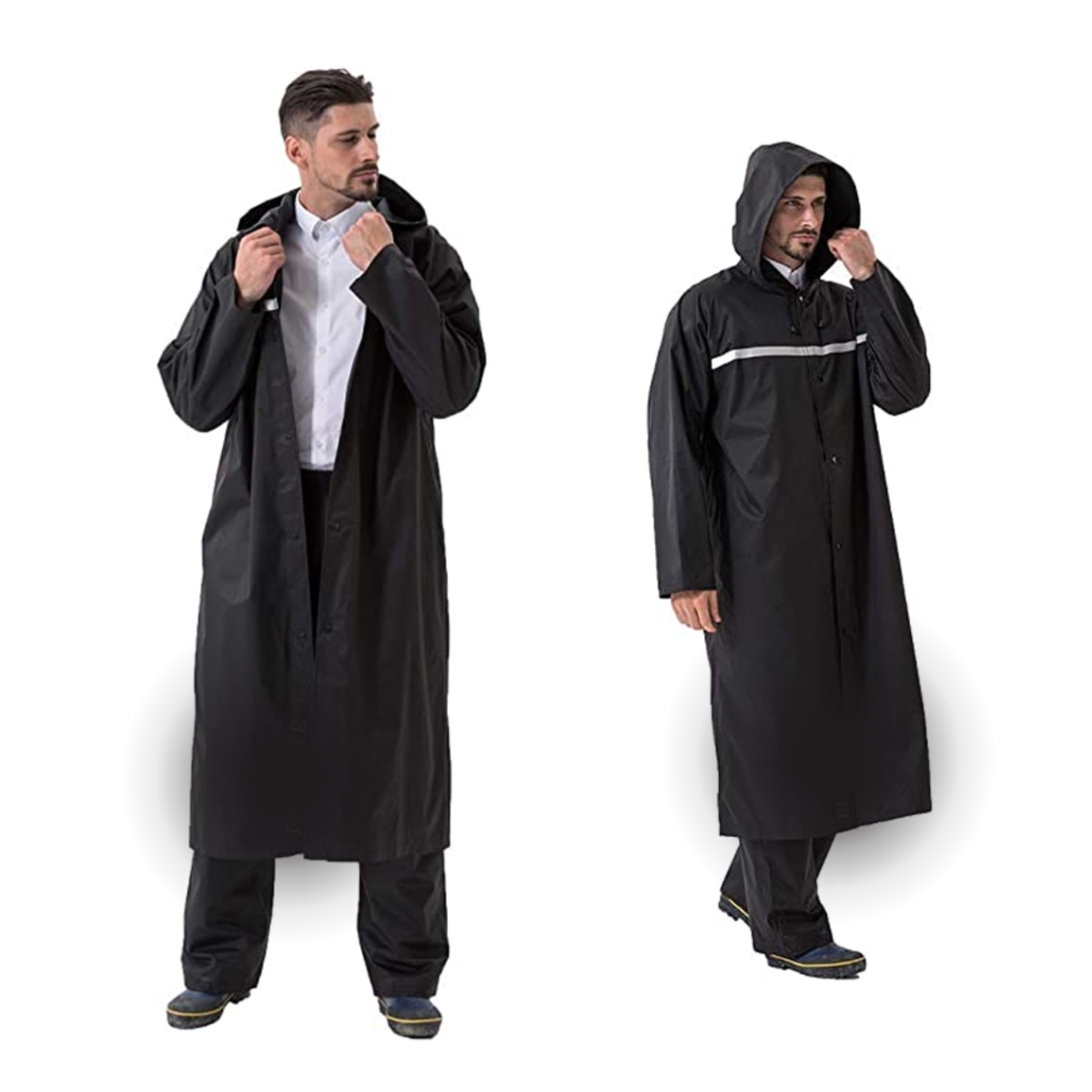 Impermeable Unisex Con Capucha Y Tira Reflejante Color Negro
