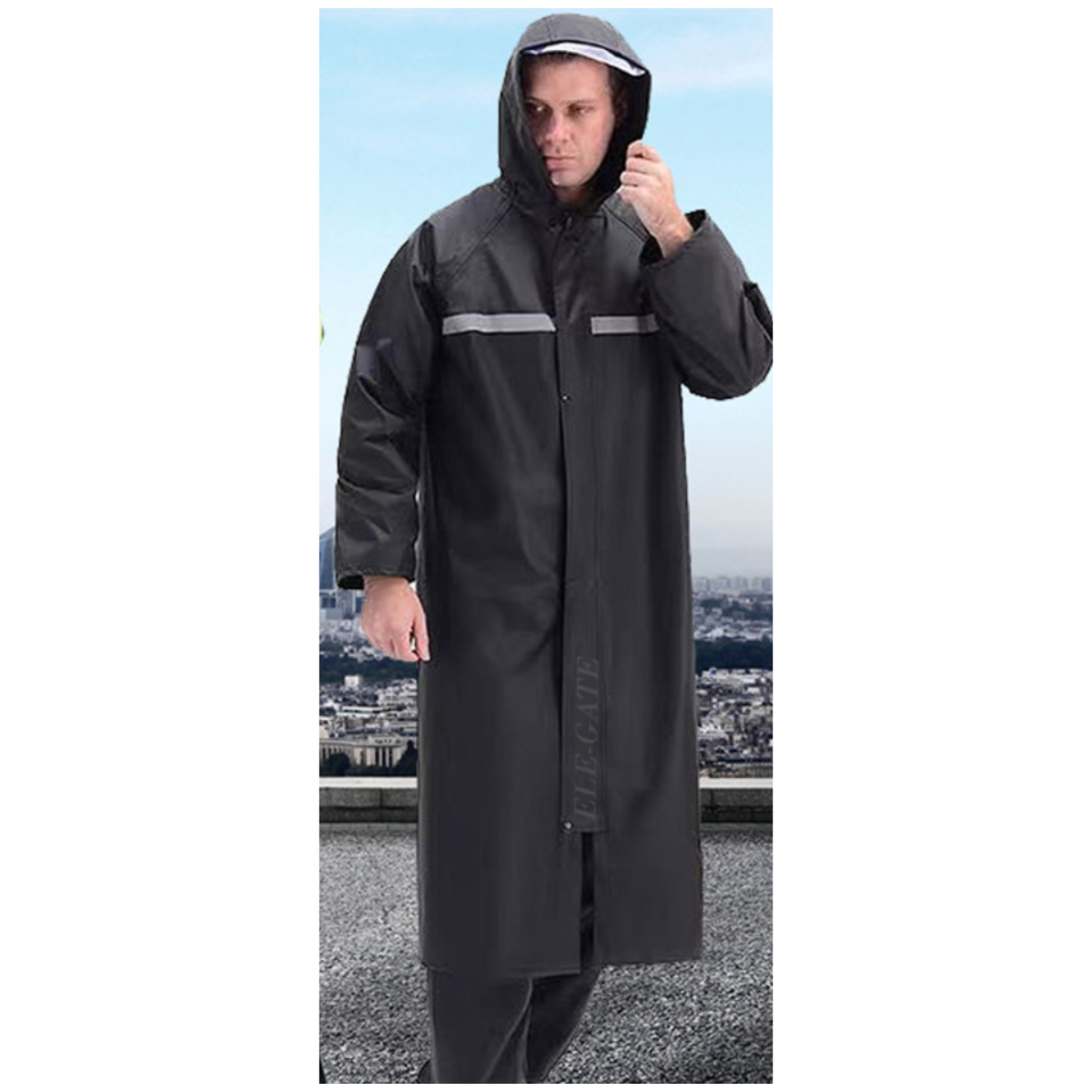 Foto 3 pulgar | Impermeable Unisex Con Capucha Y Tira Reflejante Color Negro