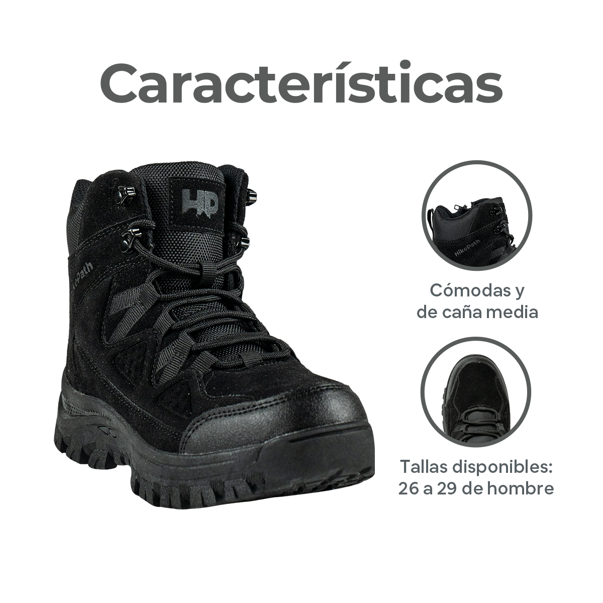 Foto 3 pulgar | Botas De Senderismo Para Hombre  Hikepath Hp-bo01 Negro De Caña Media