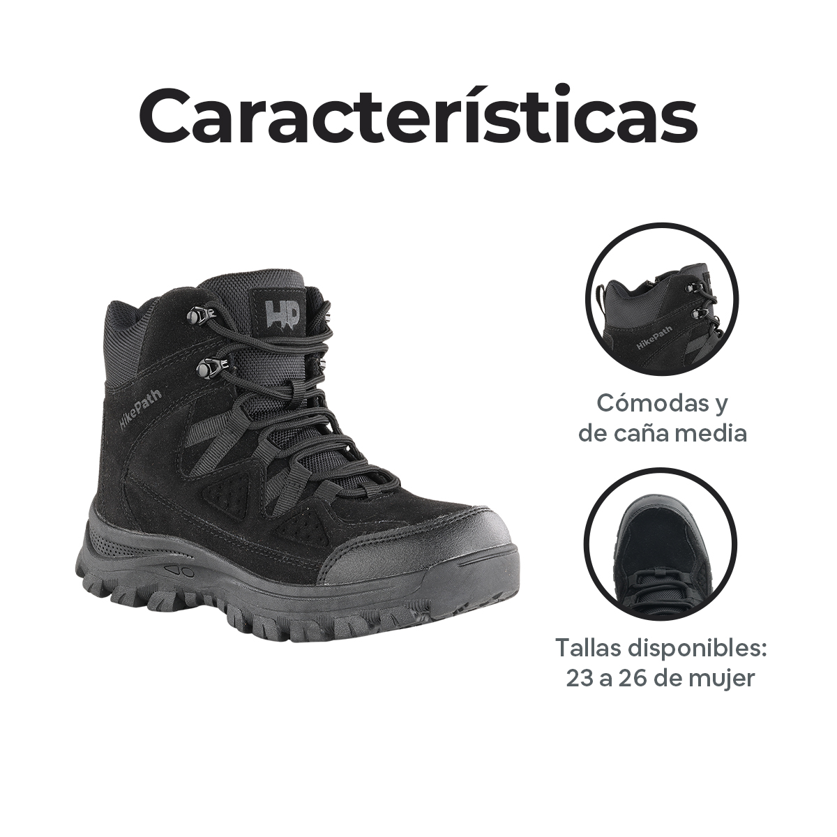 Foto 2 | Botas De Senderismo Para Mujer Hikepath Hp-bo02 Negro De Caña Media