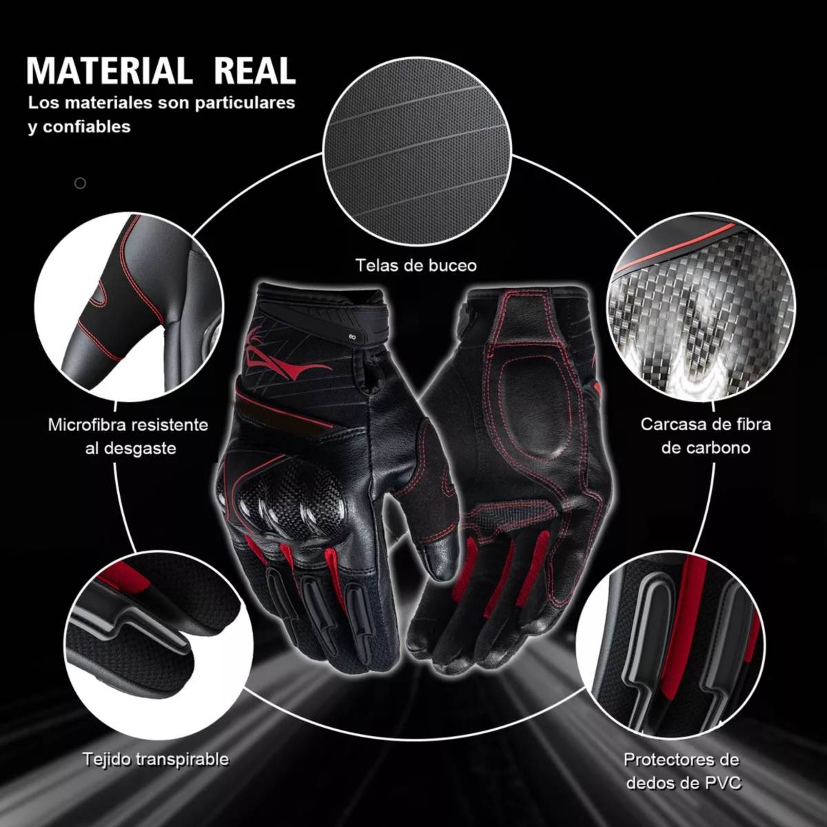 Foto 4 pulgar | Guantes Para Ciclismo Microfibra Cuero Y Fibra De Carbono Unitalla Eo Safe Imports Esi-13806-1 Rojo