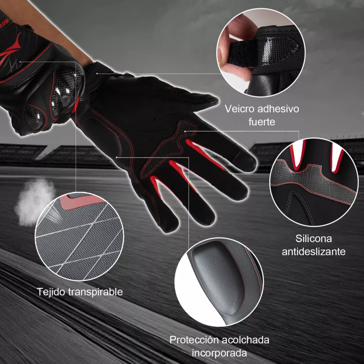 Foto 5 pulgar | Guantes Para Ciclismo Microfibra Cuero Y Fibra De Carbono Unitalla Eo Safe Imports Esi-13806-1 Rojo