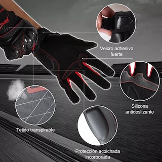 Foto 4 | Guantes Para Ciclismo Microfibra Cuero Y Fibra De Carbono Unitalla Eo Safe Imports Esi-13806-1 Rojo