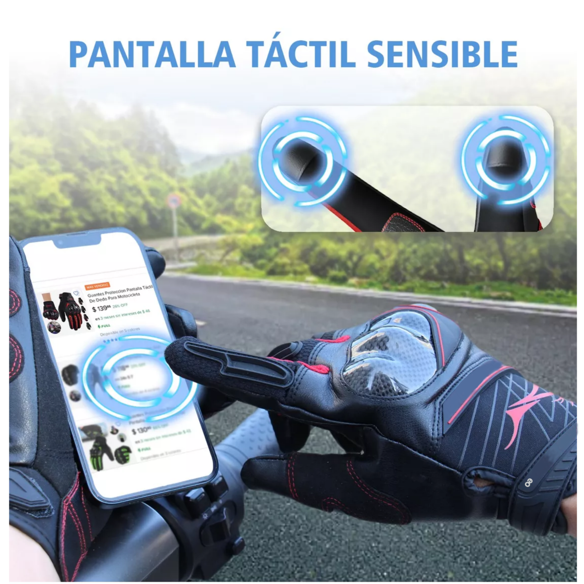 Foto 6 pulgar | Guantes Para Ciclismo Microfibra Cuero Y Fibra De Carbono Unitalla Eo Safe Imports Esi-13806-1 Rojo