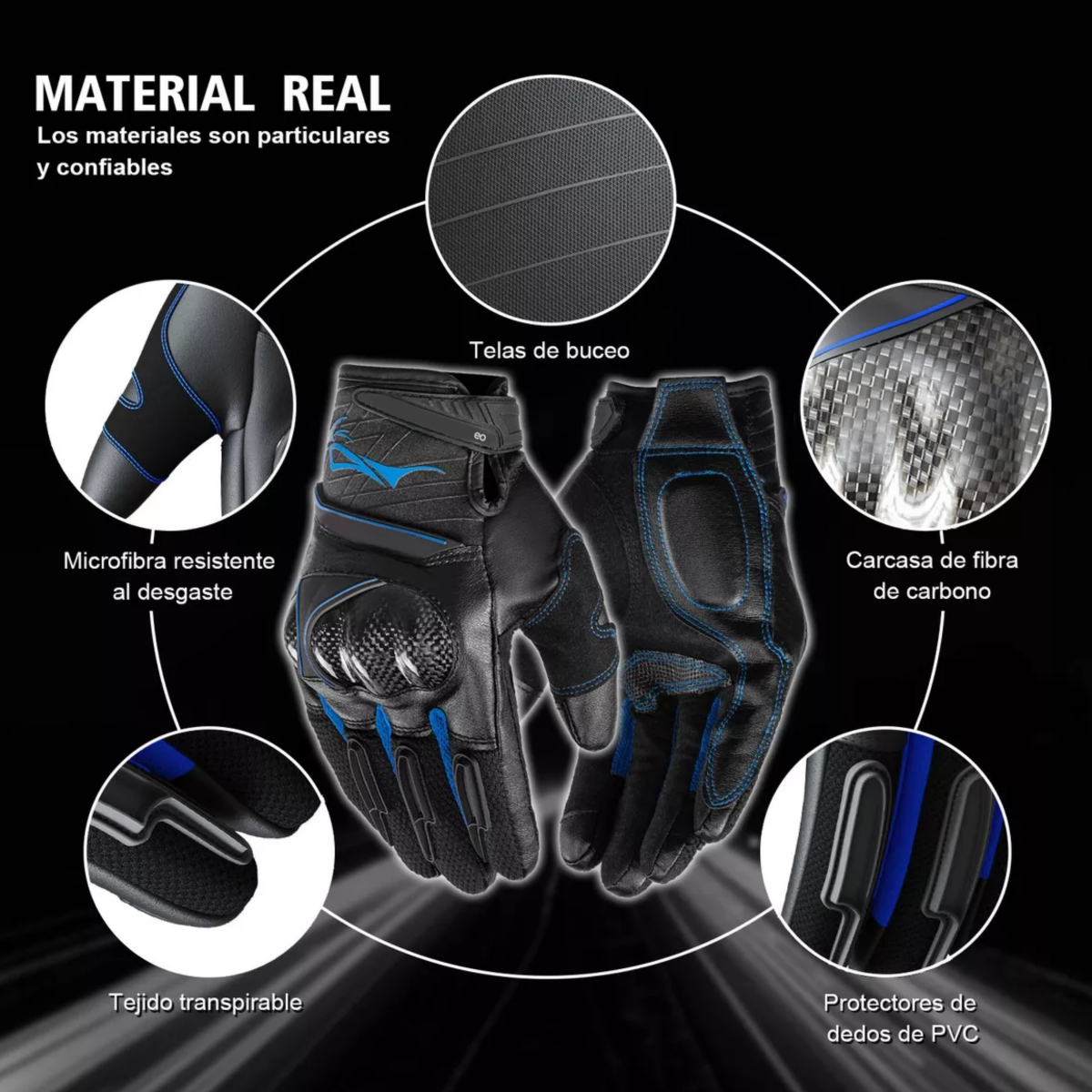 Foto 4 pulgar | Guantes De Microfibra Cuero Y Fibra De Carbono L/xl Eo Safe Imports Esi-13804 Azul