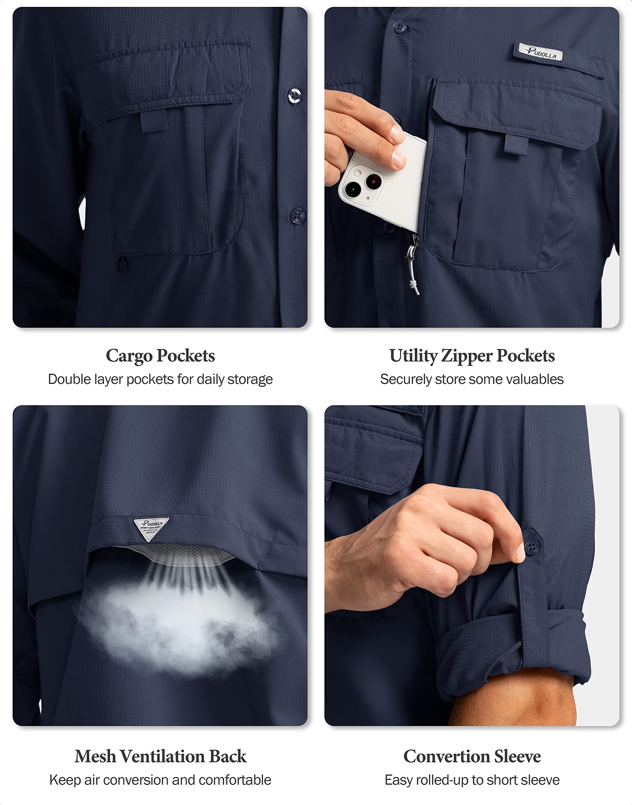 Foto 6 pulgar | Camisa De Pesca Pudolla Sun Protection Upf50+ Para Hombre, Azul Marino, Xxl - Venta Internacional.