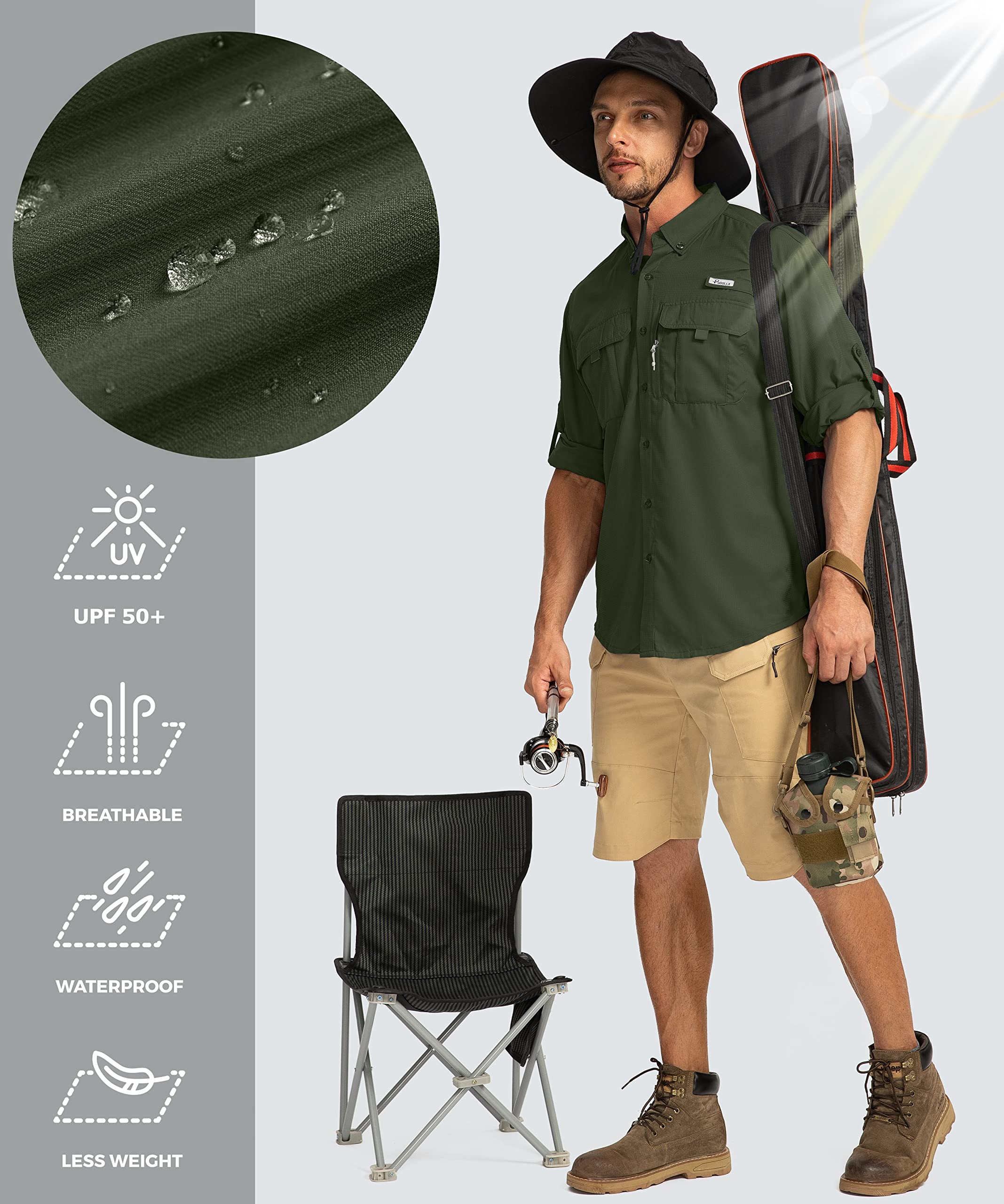 Foto 5 pulgar | Camisa De Pesca Pudolla Sun Protection Upf50+ Para Hombre Olive L - Venta Internacional.