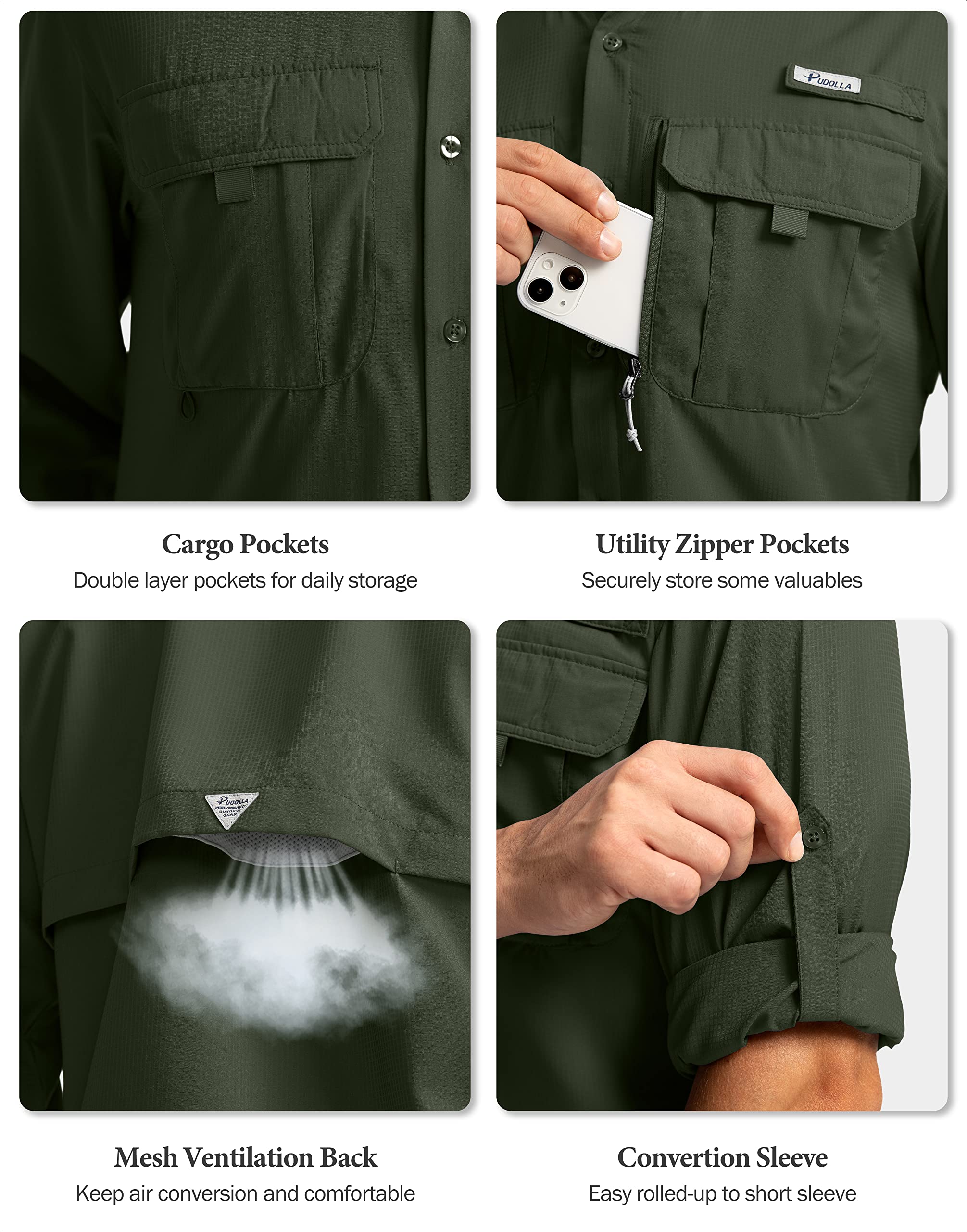 Foto 6 pulgar | Camisa De Pesca Pudolla Sun Protection Upf50+ Para Hombre Olive L - Venta Internacional.