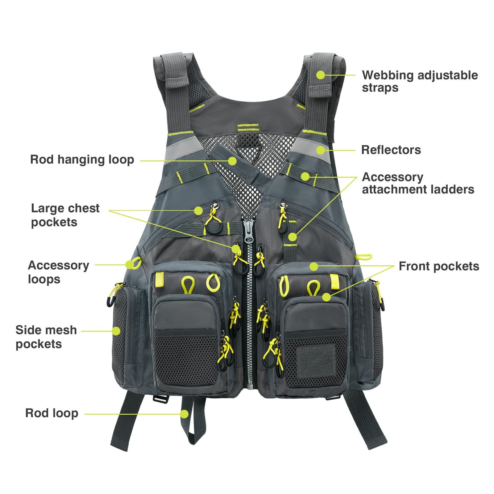 Foto 4 pulgar | Chaleco De Pesca Gonex, Chaleco De Pesca Con Mosca Para Hombre Y Mujer, Gris Y Amarillo - Venta Internacional.