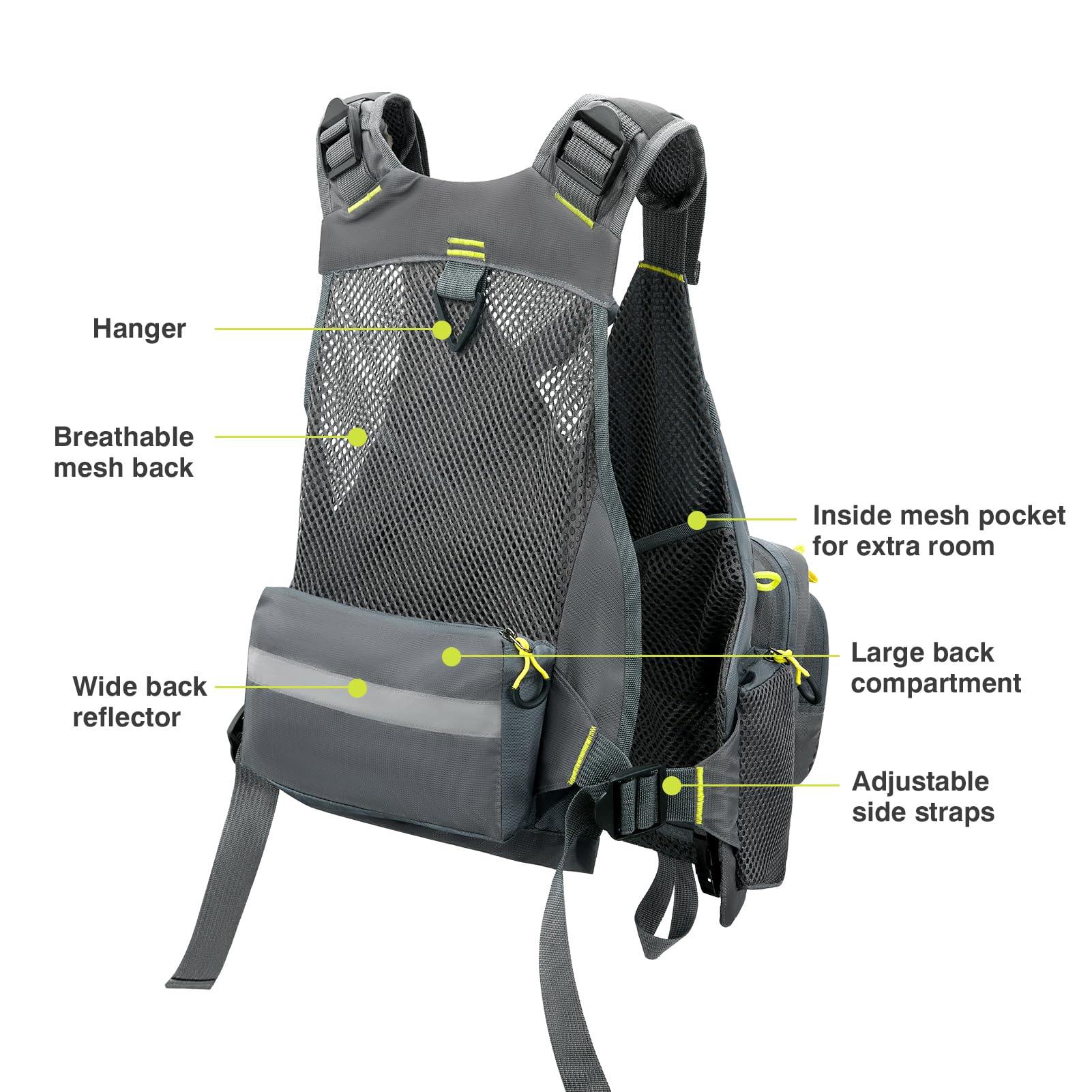 Foto 4 | Chaleco De Pesca Gonex, Chaleco De Pesca Con Mosca Para Hombre Y Mujer, Gris Y Amarillo - Venta Internacional.