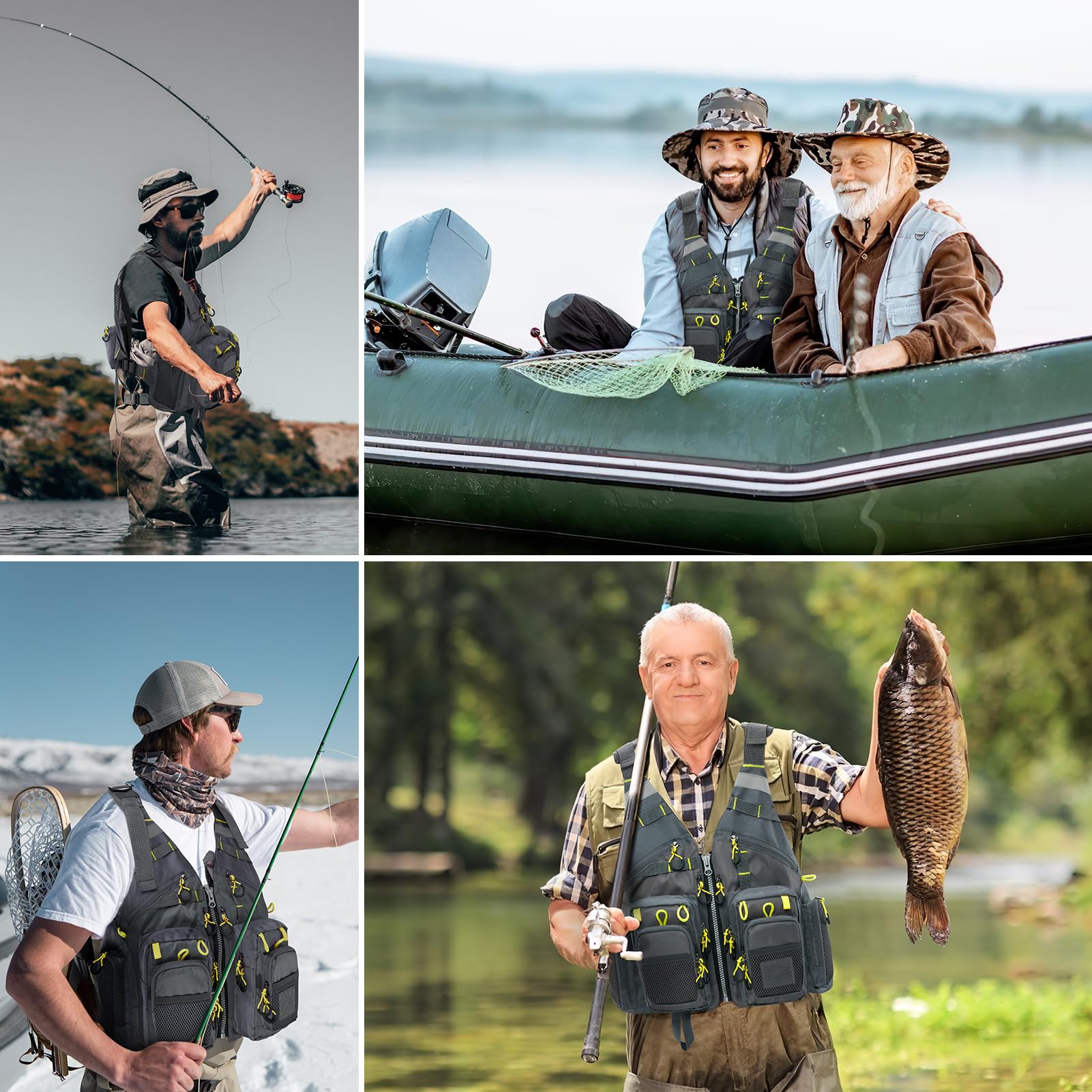 Foto 6 | Chaleco De Pesca Gonex, Chaleco De Pesca Con Mosca Para Hombre Y Mujer, Gris Y Amarillo - Venta Internacional.