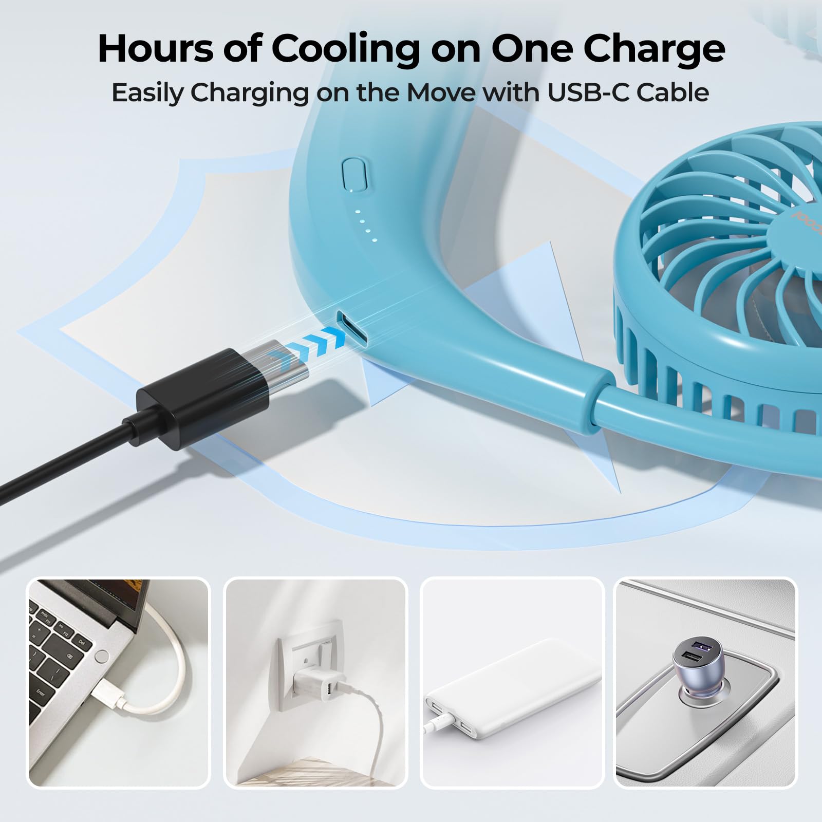 Foto 6 | Ventilador De Cuello Amacool  Funciona Con Pilas  Color Azul Aguamarina - Venta Internacional.
