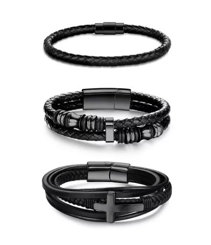 Foto 2 pulgar | 3 Piezas Pulsera Para Hombre De Cuero Con Hebilla Magnética