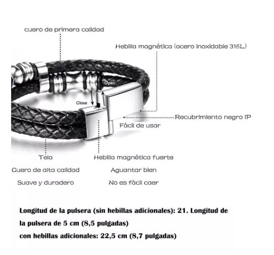 Foto 3 pulgar | 3 Piezas Pulsera Para Hombre De Cuero Con Hebilla Magnética