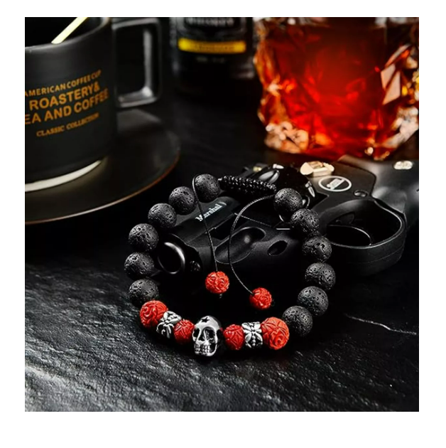 Foto 4 | Pulsera Calavera Vintage Piedra De Lava Ojo De Tigre Hombre Wünd