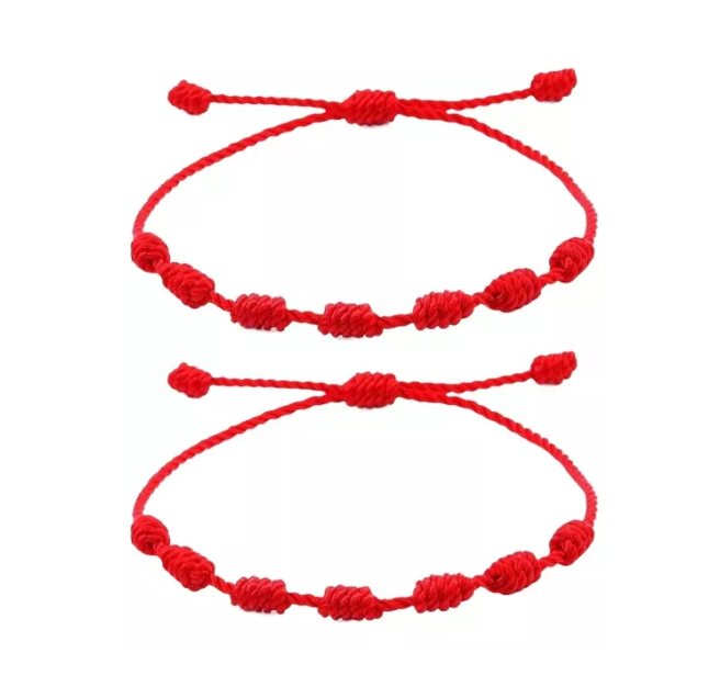 2 Pulseras 7 Nudos Hilo Rojo Destino Kit 2amuleto Protección Wünd