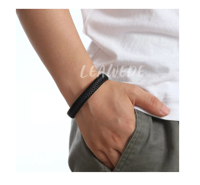 Foto 5 pulgar | Pulsera Tejer Cuero Hombre Caballero Acero Inoxidable Broche Wünd