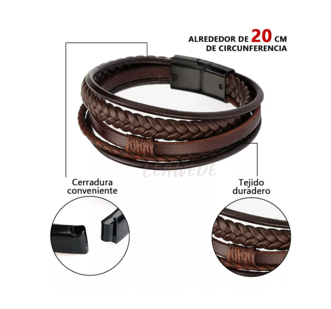 Foto 3 pulgar | Pulsera De Cuero Con Hebilla Trenzada Regalo Para Hombre Wünd