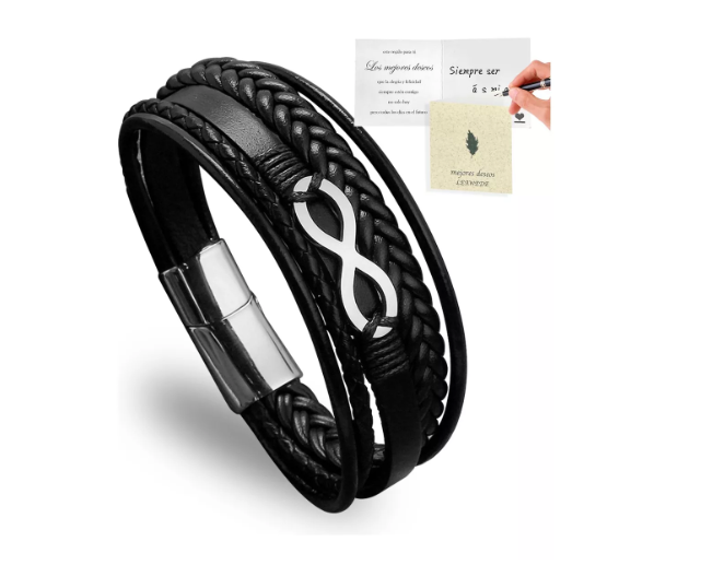 Pulsera Piel Hombre Wünd de Plata Acero Inoxidable para Hombre