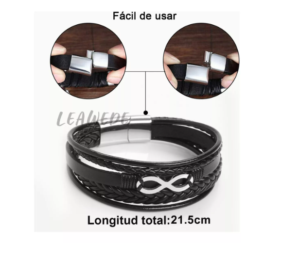 Foto 2 | Pulsera Piel Hombre Wünd de Plata Acero Inoxidable para Hombre