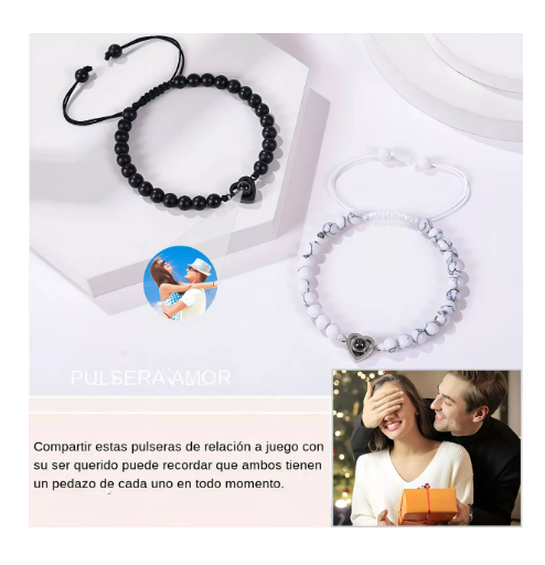 Foto 5 pulgar | Pulseras Para Parejas Joyeria Mujer Hombres Novios Color Negro/blanco Wünd