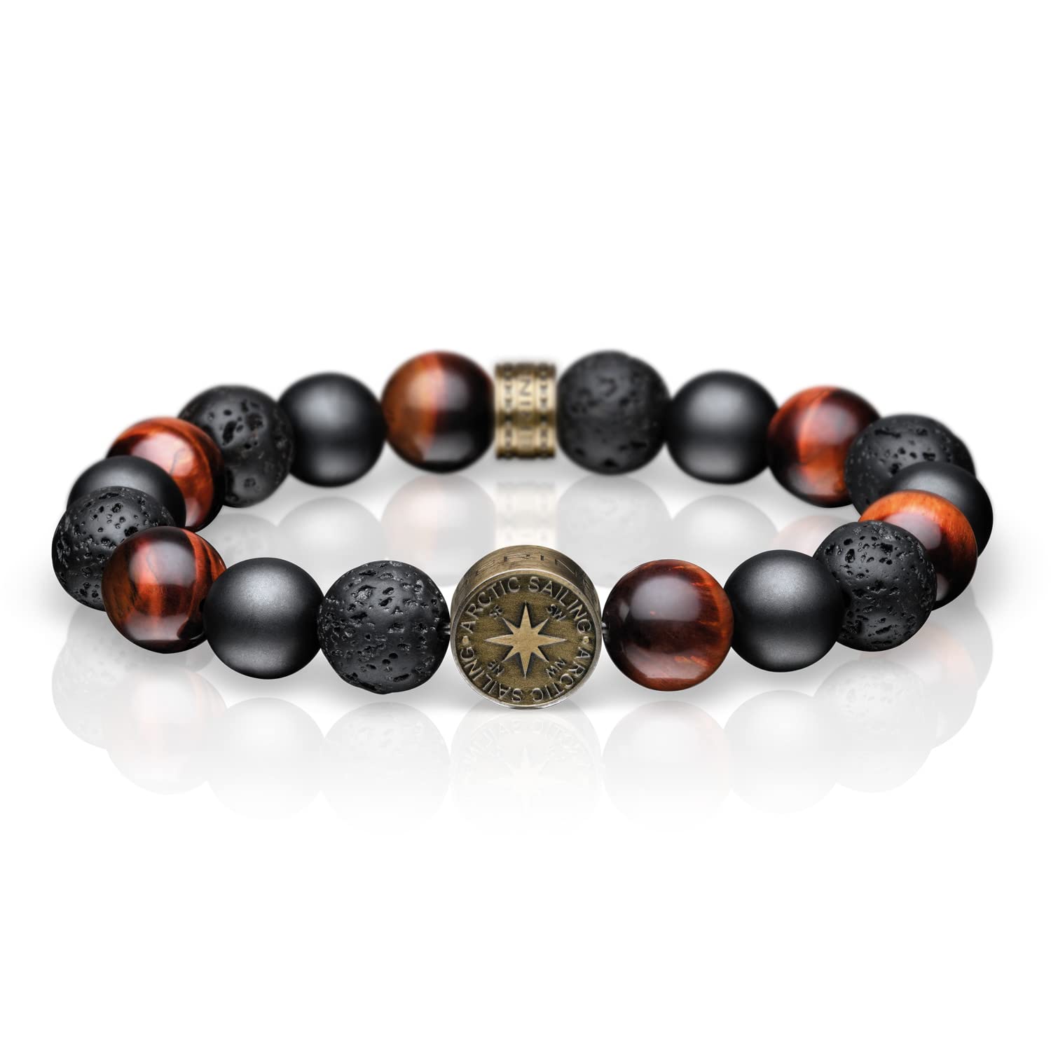 Pulsera Bering Arctic Symphony Con Forma De Ojo De Tigre Rojo Y Perlas De Lava - Venta Internacional.