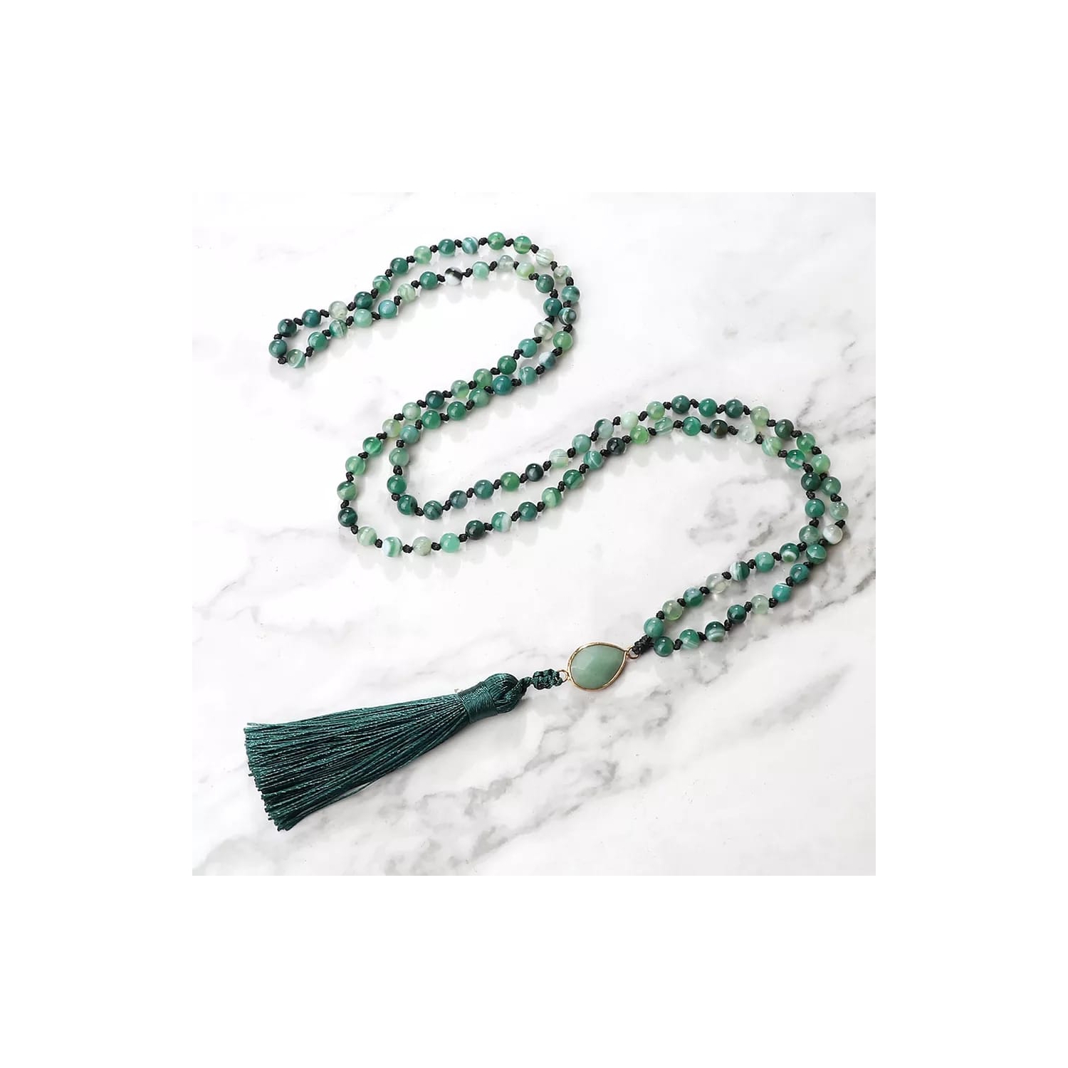 Foto 2 pulgar | Ágata Verde Japa Mala Prayer Meditation, 108 Cuentas - Venta Internacional.