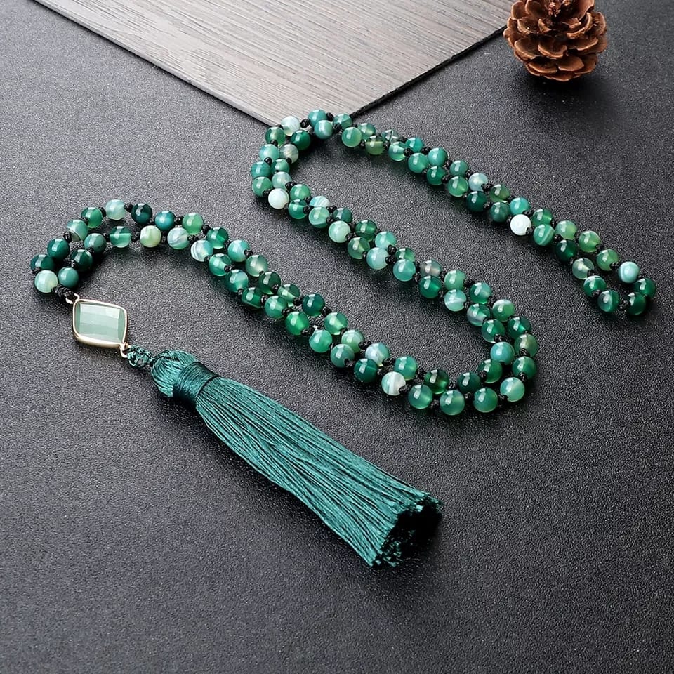 Foto 3 pulgar | Ágata Verde Japa Mala Prayer Meditation, 108 Cuentas - Venta Internacional.