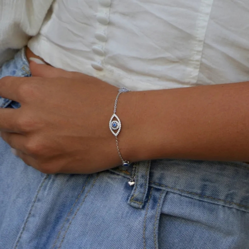 Foto 5 pulgar | Pulsera De Plata 925 Con Ojo Turco Y Plata De Mano 925 - Venta Internacional.