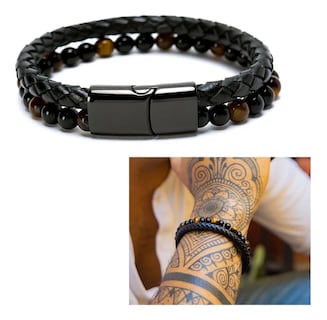 Foto 2 | Pulsera Juvenil Con Cierre Elegante De Cuero Con Piedra Para Hombre - Venta Internacional.
