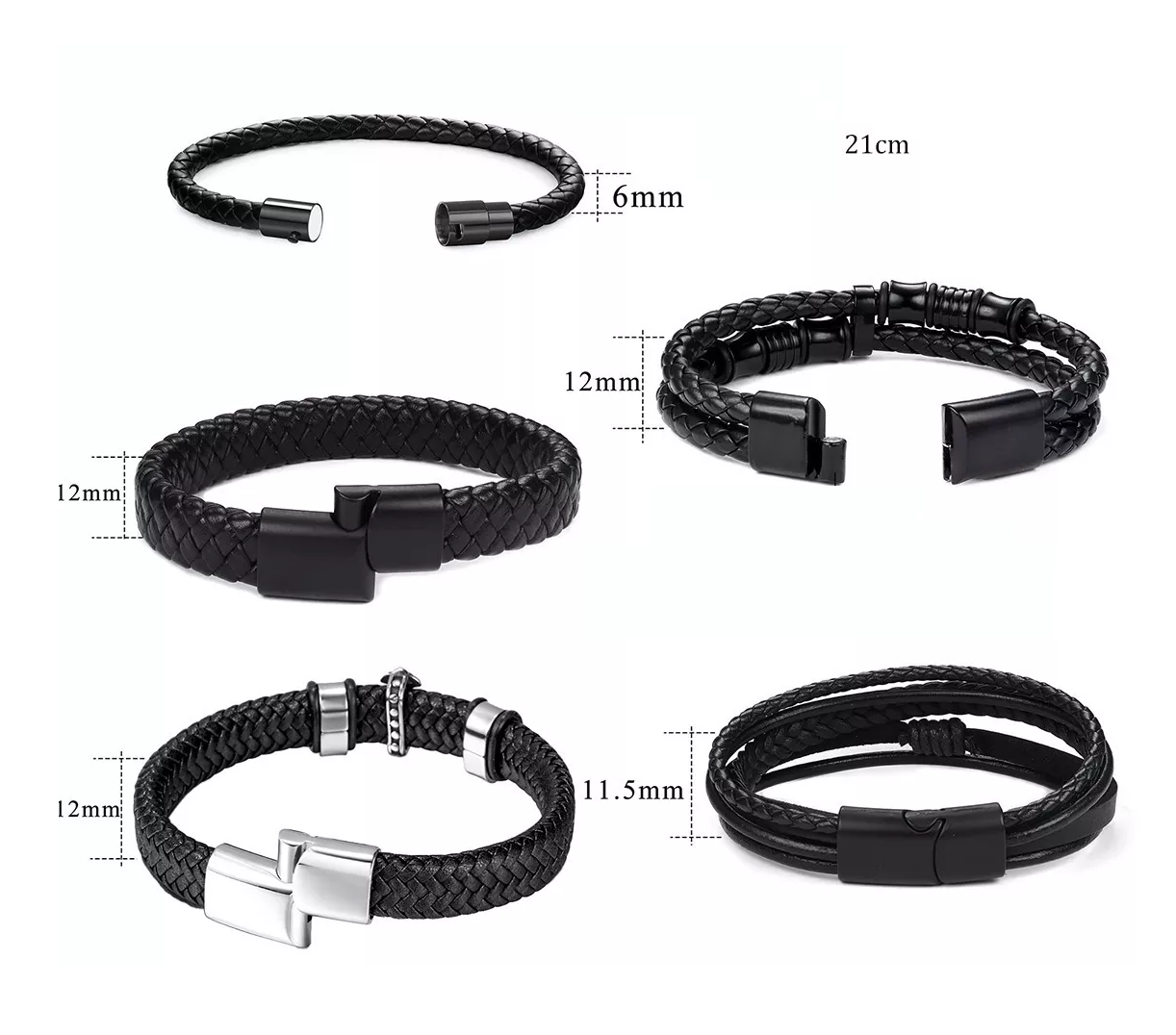 Foto 3 pulgar | 5 Piezas Pulsera Para Hombre Lab.g De Cuero Con Hebilla Magnética Negro