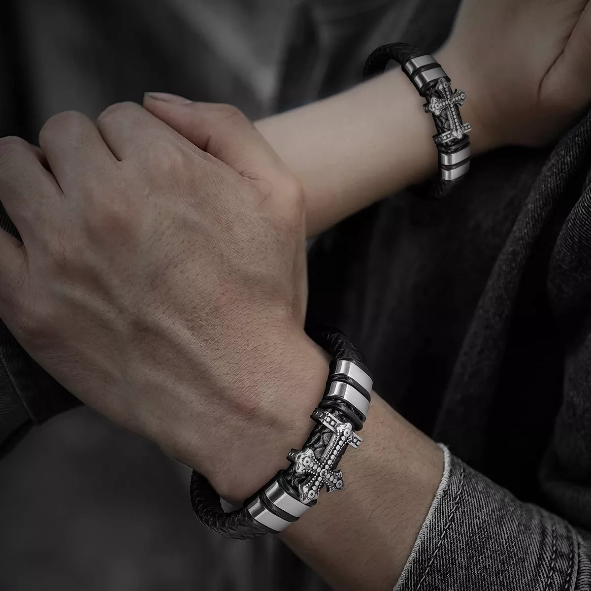 Foto 5 pulgar | 5 Piezas Pulsera Para Hombre Lab.g De Cuero Con Hebilla Magnética Negro