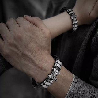 Foto 4 | 5 Piezas Pulsera Para Hombre Lab.g De Cuero Con Hebilla Magnética Negro