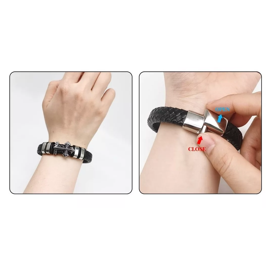 Foto 6 pulgar | 5 Piezas Pulsera Para Hombre Lab.g De Cuero Con Hebilla Magnética Negro