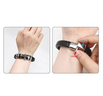 Foto 5 | 5 Piezas Pulsera Para Hombre Lab.g De Cuero Con Hebilla Magnética Negro