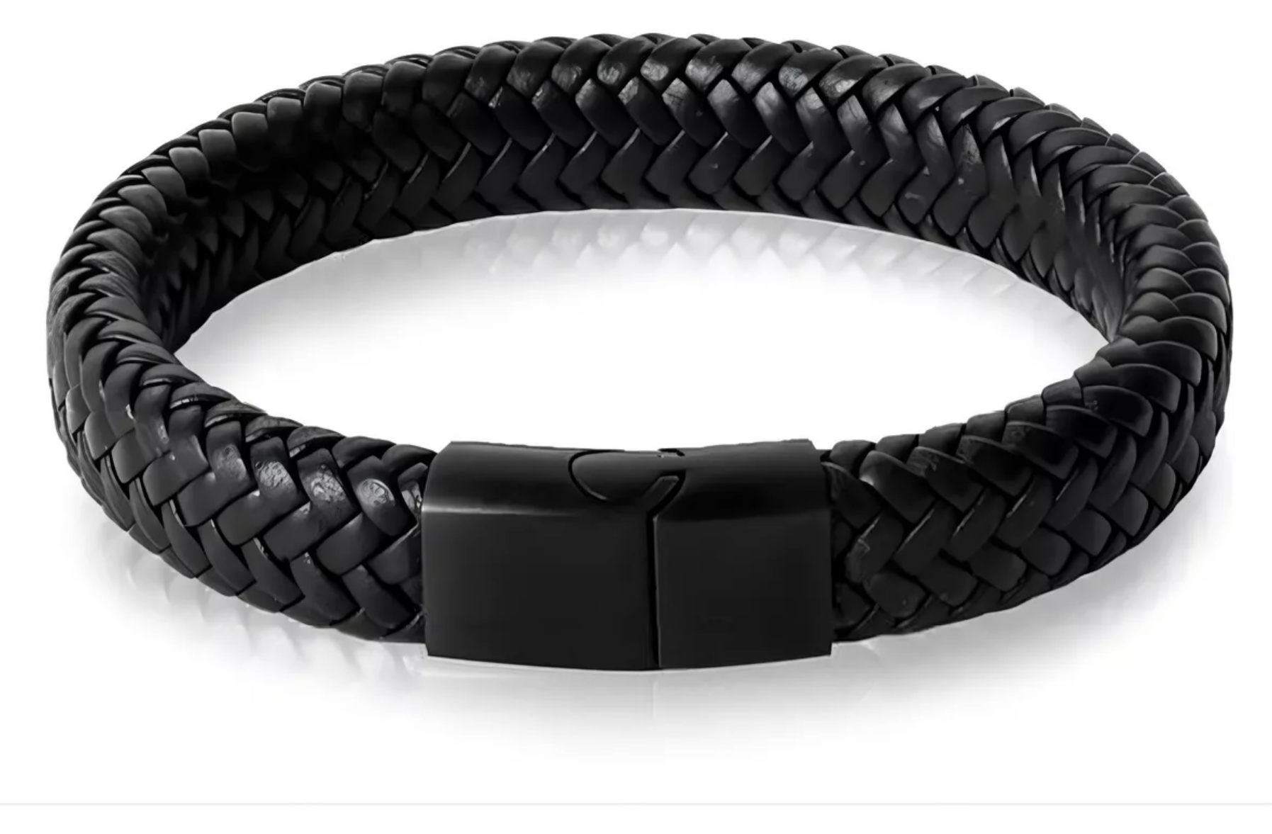 Foto 2 pulgar | Pulsera Cuero Trenzado Cierre Magnetico Iman Negra Xtellar