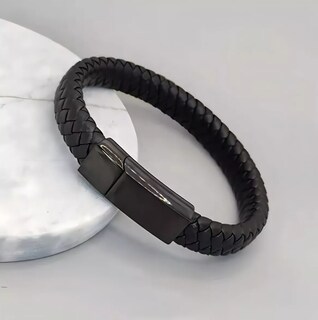 Foto 2 | Pulsera Cuero Trenzado Cierre Magnetico Iman Negra Xtellar
