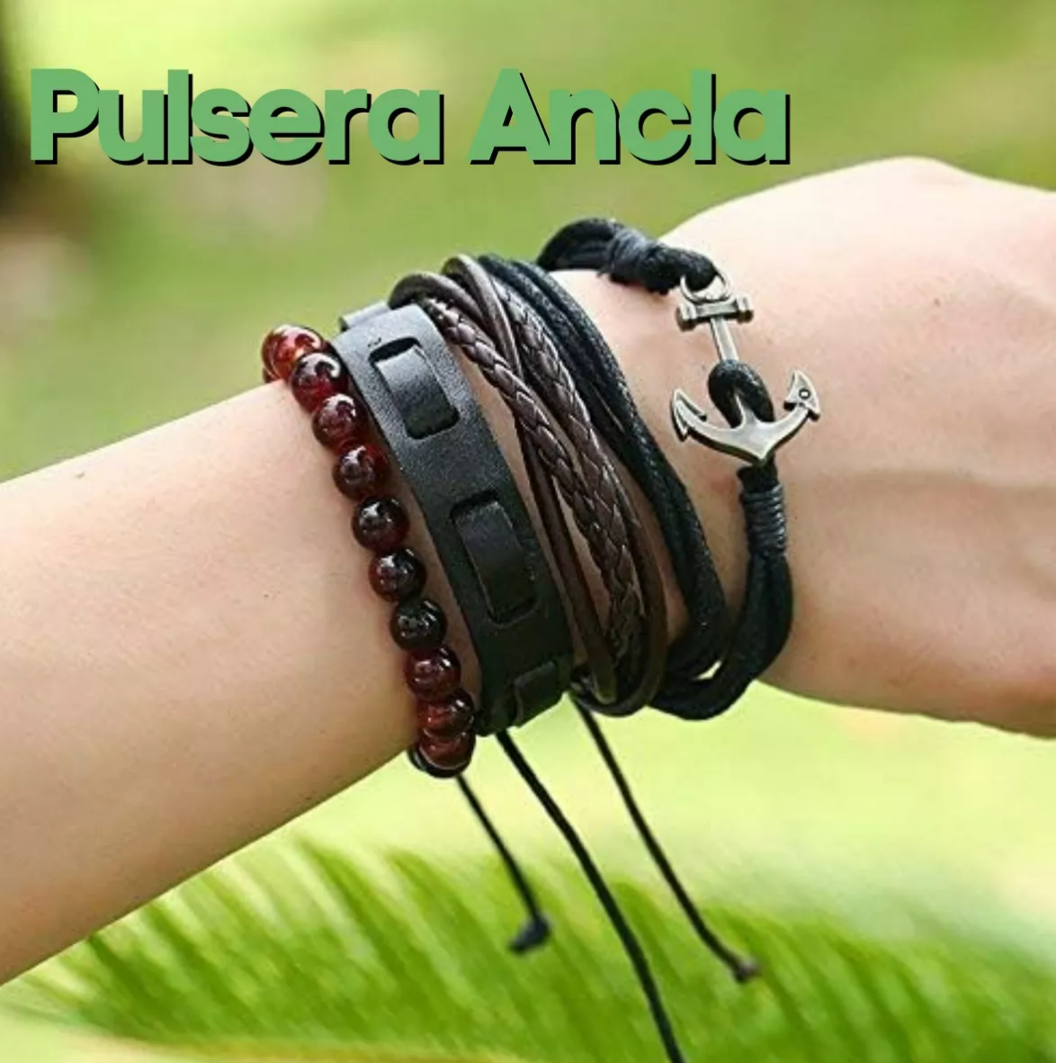 Foto 3 pulgar | Pulsera Caballero Ancla Cuerda Cuero Cuentas 4 En 1 10.6cm Xtellar