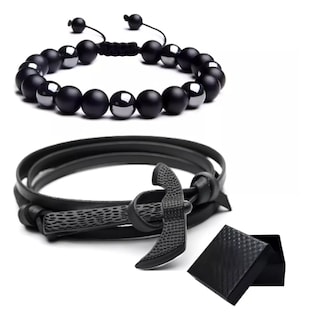 Foto 1 | 2 Pzs Brazalete Xtellar De Cuentas Obsidiana Y Pulsera Para Hombre Color Negro