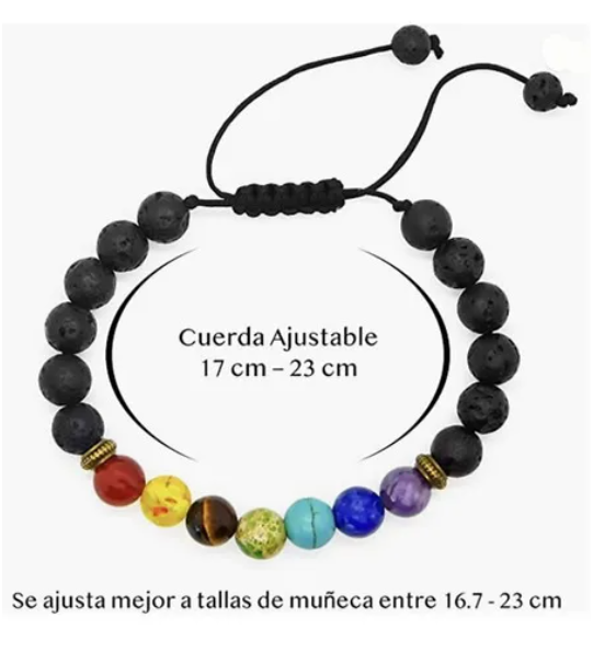 Foto 4 pulgar | Pulseras Xtellar Parejas Piedras Volcanicas 7 Chakras Yoga Reiki Color Negro Diámetro 19 Cm Largo 19 Cm