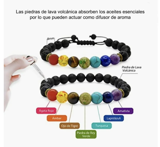 Foto 5 pulgar | Pulseras Xtellar Parejas Piedras Volcanicas 7 Chakras Yoga Reiki Color Negro Diámetro 19 Cm Largo 19 Cm