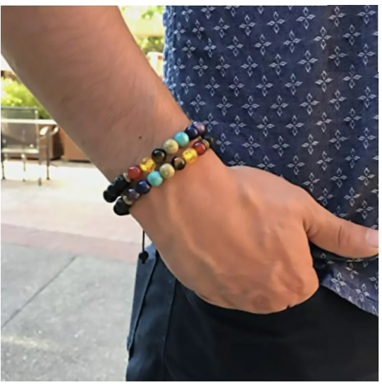 Foto 6 pulgar | Pulseras Xtellar Parejas Piedras Volcanicas 7 Chakras Yoga Reiki Color Negro Diámetro 19 Cm Largo 19 Cm