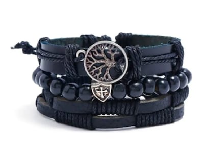 Foto 1 | Pulsera Xtellar Arbol De La Vida Piel Para Hombre Mujer Pareja 3 Pza Color Negro Diámetro 20
