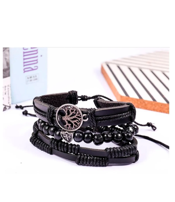 Foto 3 pulgar | Pulsera Xtellar Arbol De La Vida Piel Para Hombre Mujer Pareja 3 Pza Color Negro Diámetro 20