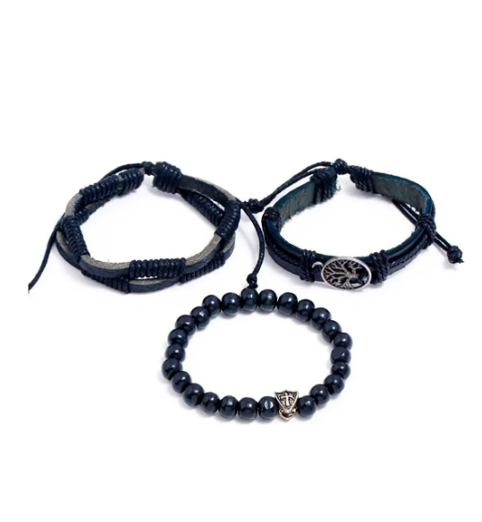 Foto 4 pulgar | Pulsera Xtellar Arbol De La Vida Piel Para Hombre Mujer Pareja 3 Pza Color Negro Diámetro 20