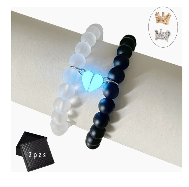 Foto 2 pulgar | 2pc Xtellar Pulseras Para Parejas Imán Brilla Oscuridad, Amor Eterno